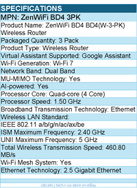 ASUS ZenWiFi BD4 3PK IEEE 802.11 a/b/g/n/ac/ax/be Ethernet Wireless Router