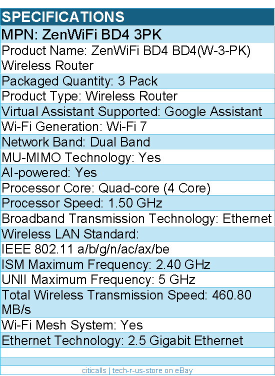 ASUS ZenWiFi BD4 3PK IEEE 802.11 a/b/g/n/ac/ax/be Ethernet Wireless Router