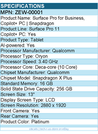 Microsoft ZEW-00001 Surface Pro 11 Copilot+ PC Tablet - 13" - Qualcomm