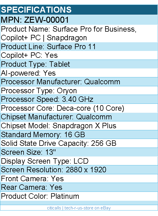 Microsoft ZEW-00001 Surface Pro 11 Copilot+ PC Tablet - 13" - Qualcomm