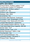 Microsoft ZGV-00001 Surface Laptop 7 13.8" Touchscreen Copilot+ PC Notebook