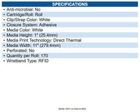 Zebra ZIPRD3018584 WRISTBAND, POLYPROPYLENE,25.4X279.4MM; DIRECT THERMAL, Z-BAND