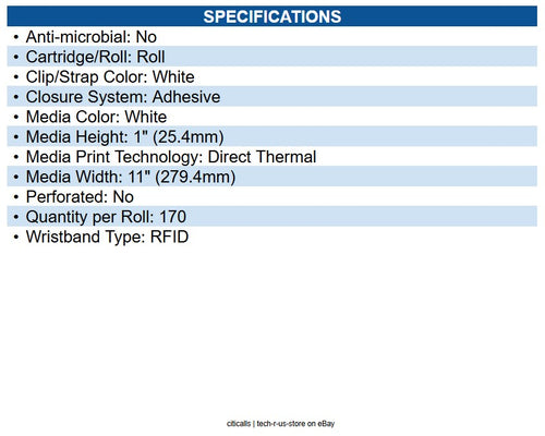 Zebra ZIPRD3018584 WRISTBAND, POLYPROPYLENE,25.4X279.4MM; DIRECT THERMAL, Z-BAND