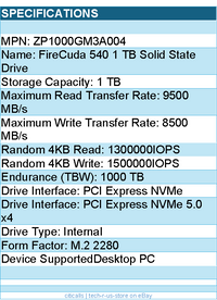 Seagate ZP1000GM3A004 FireCuda 540 1 TB Solid State Drive - M.2 2280 Internal
