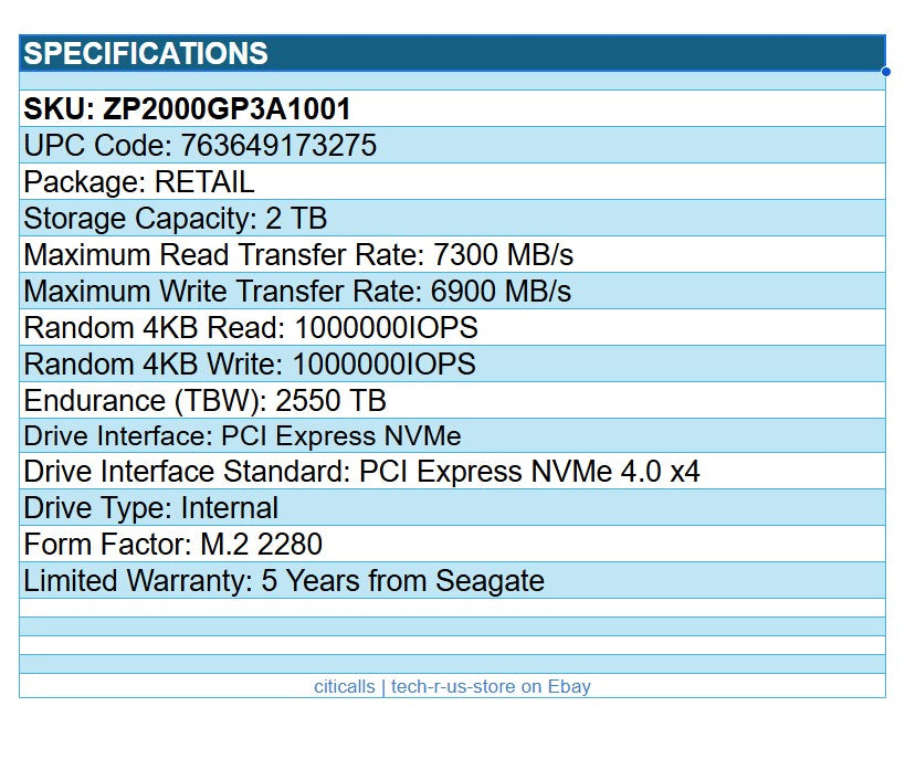 Seagate ZP2000GP3A1001 2TB SSD Game Drive SSD M.2 2280 PCIe NVMe 4.0x4 PlaySta