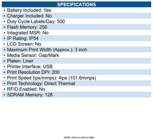 Zebra ZQ32-A0W03R0-00 ZQ320 Plus Mobile, Industrial Direct Thermal Printer