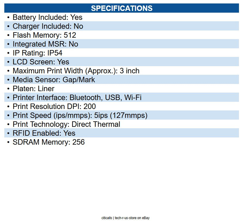 Zebra ZQ51-BUW0300-00 ZQ511 Mobile Direct Thermal Printer Monochrome - Label