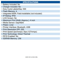 Zebra ZQ52-BUE0010-00 ZQ521 Mobile Direct Thermal Printer Monochrome - Label