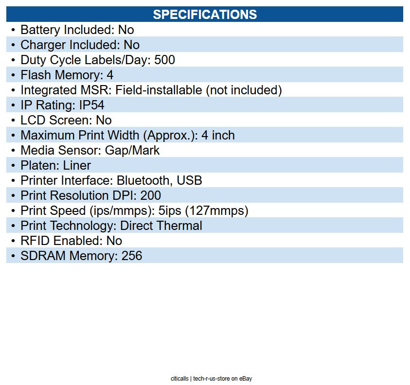 Zebra ZQ52-BUE0010-00 ZQ521 Mobile Direct Thermal Printer Monochrome - Label