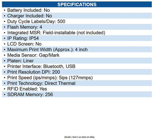 Zebra ZQ52-BUE0010-GA ZQ521 Mobile Direct Thermal Printer Monochrome - Label/