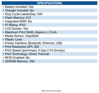 Zebra ZQ62-AUFA004-00 DT Printer ZQ620 Plus 3"/72mm; English fonts, BT