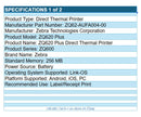 Zebra ZQ62-AUFA004-00 ZQ620 Plus Direct Thermal Mobile Printer BT NFC 2.8" Width