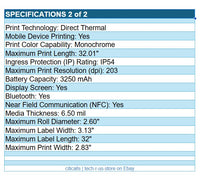 Zebra ZQ62-AUFA004-00 ZQ620 Plus Direct Thermal Mobile Printer BT NFC 2.8" Width