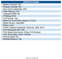 Zebra ZQ62-HUWA004-00 DT Printer ZQ620 Plus 3"/72mm Healthcare; English fonts