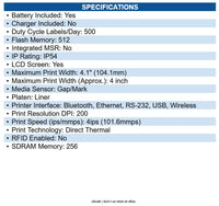 Zebra ZQ63-RUXA004-00 DT Printer ZQ630 Plus RFID; English fonts, Wi-Fi 6 Dual