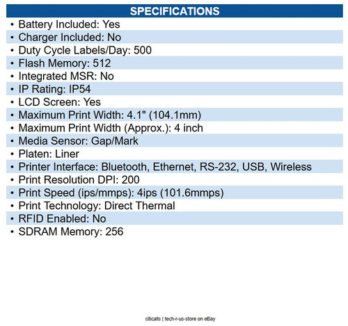 Zebra ZQ63-RUXA004-00 DT Printer ZQ630 Plus RFID; English fonts, Wi-Fi 6 Dual