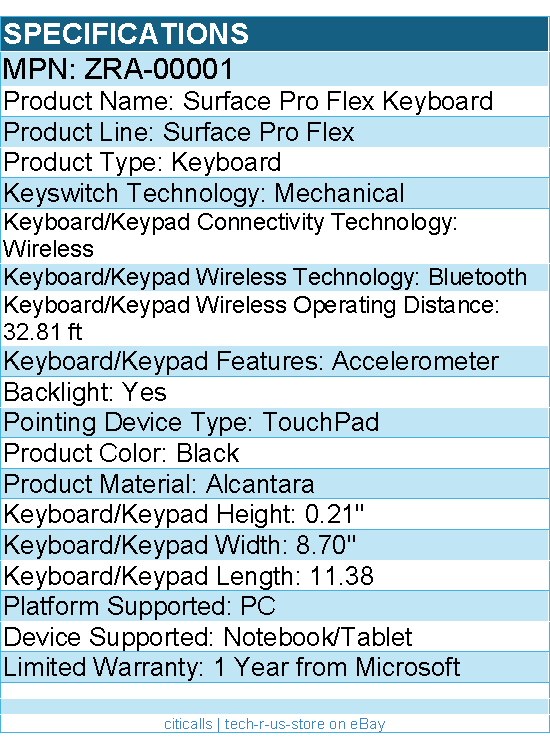 Microsoft ZRA-00001 Surface Pro Flex Keyboard - Wireless - Bluetooth