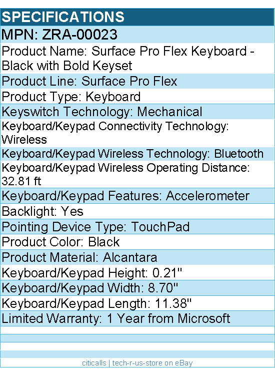Microsoft ZRA-00023 Surface Pro Flex Keyboard - Black with Bold Keyset