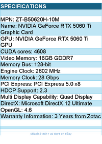 Zotac ZT-B50620H-10M NVIDIA GeForce RTX 5060 Ti Graphic Card - 16 GB GDDR7