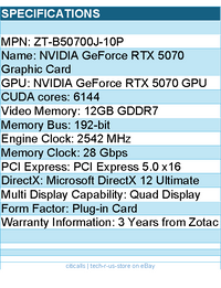 ZOTAC ZT-B50700J-10P GeForce RTX 5070 SOLID OC 12GB GDDR7 192bit Video Card