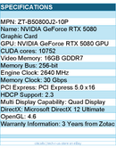ZOTAC ZT-B50800J2-10P GeForce RTX 5080 SOLID CORE OC 16GB GDDR7 Video Card