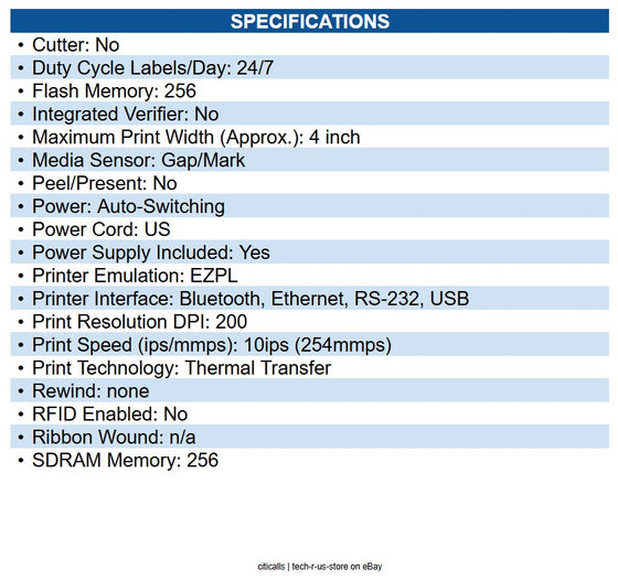 Zebra ZT11142-T01000FZ ZT111 Desktop Thermal Transfer Printer Monochrome - Label