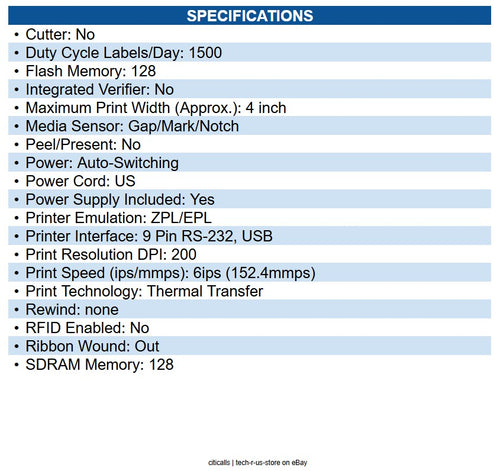 Zebra ZT22042-T01200FZ ZT220 Industrial Direct Thermal/Thermal Transfer Printer