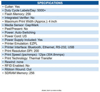 Zebra ZT23142-T21000FZ TT Printer ZT231; 4", 203 dpi, Thermal Transfer, Cutter
