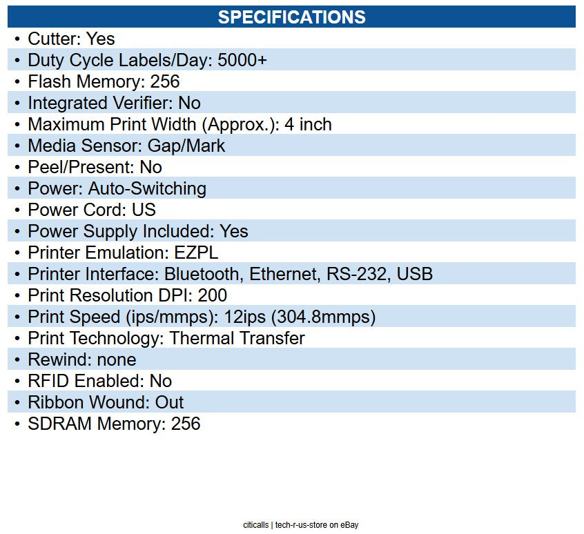Zebra ZT23142-T21000FZ TT Printer ZT231; 4", 203 dpi, Thermal Transfer, Cutter