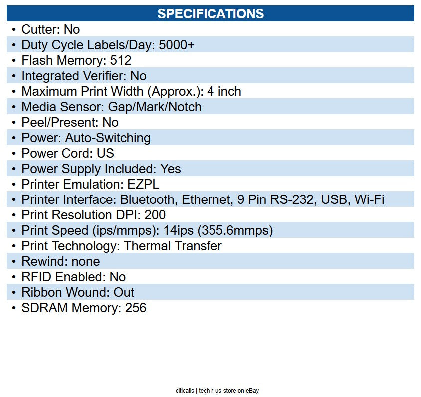 Zebra ZT41142-T01A000Z ZT411 Industrial Direct Thermal/Thermal Transfer Printer