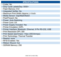 Zebra ZT41143-T0100AGA ZT411 Desktop Direct Thermal/Thermal Transfer Printer