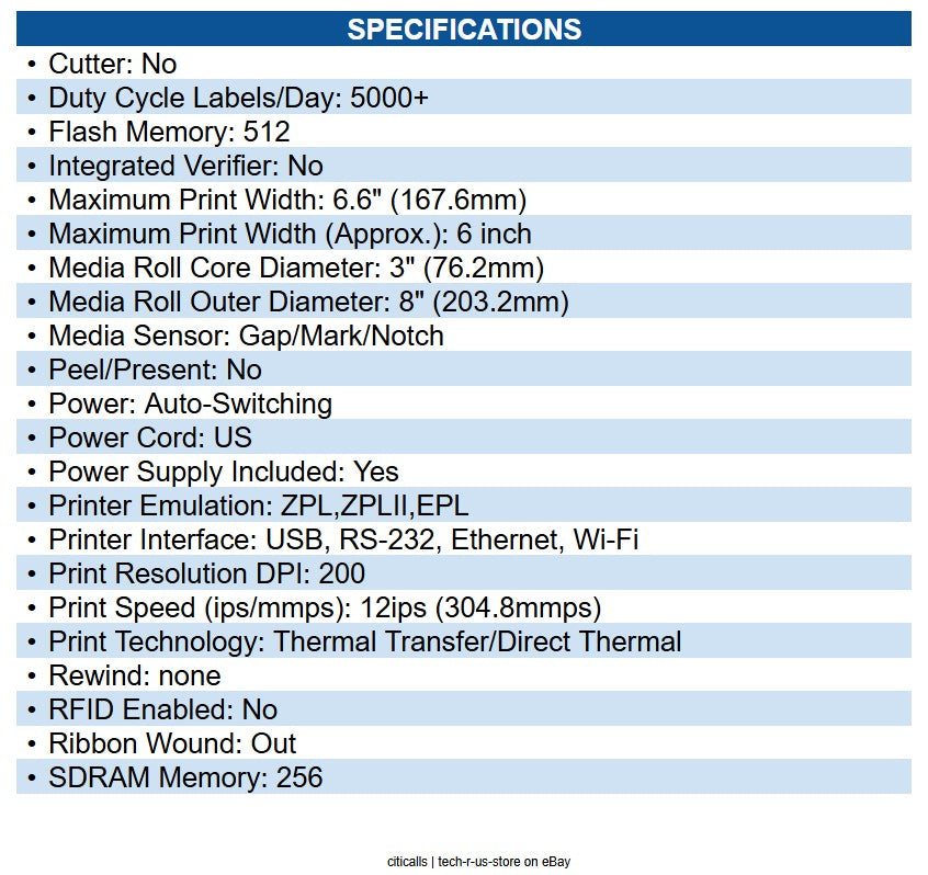 Zebra ZT42162-T01E000Z ZT421 Industrial Direct Thermal/Thermal Transfer Printer
