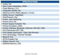 Zebra ZT42163-T410000Z TT Printer ZT421; 6", 300 dpi, US Cord, Serial, USB