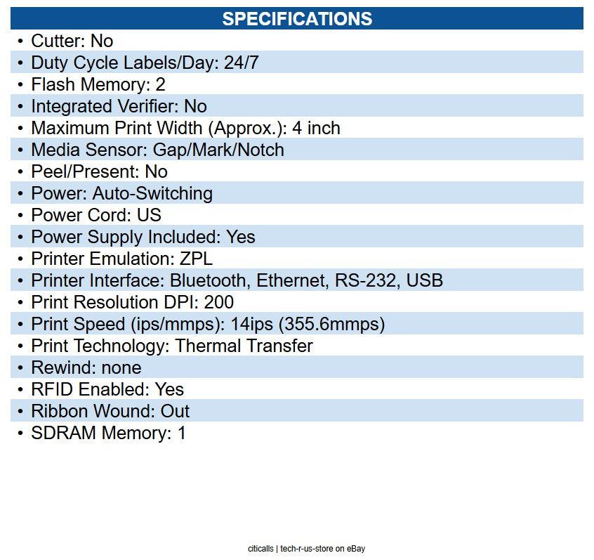 Zebra ZT61042-T0101A0Z ZT610 Industrial Direct Thermal/Thermal Transfer Printer