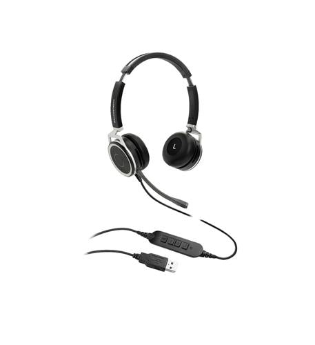 Grandstream GS-GUV3005 Dual Ear USB Corded Headset HD Noise Cancel w Busy Light