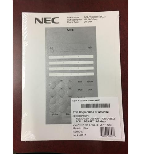 NEC Q24-FR000000134223 SL2100 Gray Desi Sheets for 24 Buttons Telephone 25 Pack