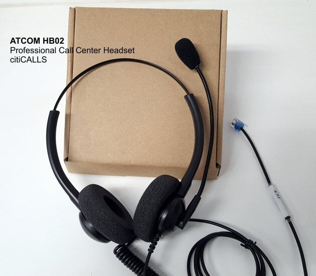 ATCOM HB02 Universal Headset for VoIP Phones Dual Ear FOAM PAD w RJ9 PIN BLUE